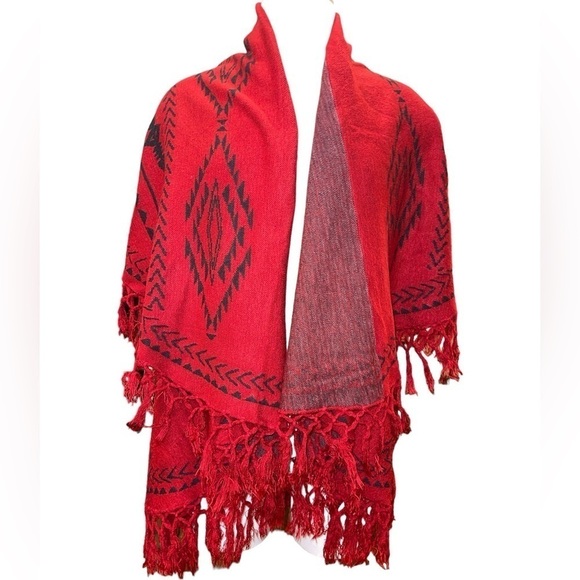 Unbranded Women's Sweater M/L Red w/Black Southwest Pattern Sleeveless Oversized - Picture 1 of 7